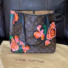 Gorgeous Vintage Hand Pained And Sealed Louis Vuitton Monogram Mm Neverfull. It's In Amazing Preowned Condition - I Tried To Get Pictures Of Every Angle Of Bag To Show All/Any Wear: Corners, Interior Pen Stains As Pictured. No Side Straps 12.6″ W X 11.4″ H X 6.7″ D Please Feel Free To Ask Questions/For Additional Pictures - This Was Well Taken Care Of But Slight Signs Of Use Can Be Found & Should Be Expected. Comes W Original Dust Bag Very Sad To Sell. Priced For Offers Louis Vuitton Valentines Day Bag, Louis Vuitton Hand Painted Bags, Artsy Bag Louis Vuitton, Louis Vuitton Neverfull Pm, Louis Vuitton Mm, Vintage Louis Vuitton Denim Handbags, Purple And Black Louie Vuttion Purse, Louis Vuitton Alma Pm, Louis Vuitton Empreinte