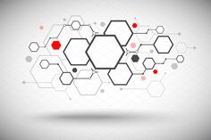 an abstract background with hexagonals and red dots