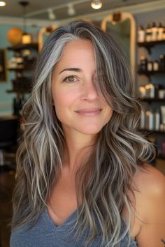 Salt And Pepper Hair, Long Gray Hair, Grey Hair Color, Outfits Winter