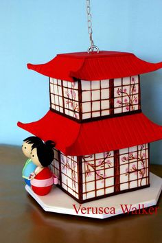 Japan Party, Japanese Party, Asian Cake, Japanese Cake, House Cake, 3d Quilling, Unique Cakes, Novelty Cakes, Kokeshi Dolls