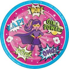 Treat your precious little superhero to a monumental birthday celebration! These fun superhero plates are large enough to serve a superhero-sized meal, and they're such beautiful, bright, and pretty colors too! Features of this product: Quantity: Set of 8 Plates Size: Dinner Plates, 9" Diameter Quality: Sturdy Strength Plates Superhero Plates, Pink Superhero, Superhero Girls Birthday, Superhero Party Decorations, Super Hero Party, Girl Superhero Party, Party Zone, Kids Party Supplies, Girl Themes