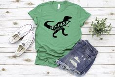 Mamasaurus Shirt - Mama Saurus Tee Shirt - Mother's Day Gift - Dinosaur Mom Shirt - Dinosaur Shirt - Casual Cotton T-shirt With Dinosaur Print, Casual Green Dinosaur Print Tops, Casual Green Tops With Dinosaur Print, Summer Dinosaur Print Shirt With Crew Neck, Summer Dinosaur Print Crew Neck Shirt, Casual Unisex Dinosaur Print Tops, Casual Dinosaur Print Summer Shirt, Green Cotton Dinosaur Print Tops, Cotton Short Sleeve Shirt With Dinosaur Print