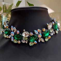 Nwot. Beautiful Emerald Green And Clear Crystal Statement Necklace. Length 12”, With And Extra 3” Extender. Lobster Claw Clasp. Wedding Jewelry, Bridal Necklace, Statement Necklace, Party Necklace, Gemstone Jewelry Set. Green Crystal Rhinestone Necklace, Green Metal Choker For Party, Green Crystal Jewelry For Party, Green Jeweled Necklace For Party, Green Jeweled Necklaces For Party, Green Metal Jewelry For Party, Green Metal Jewelry For Parties, Green Jeweled Rhinestone Necklace For Party, Green Rhinestone Necklace For Party