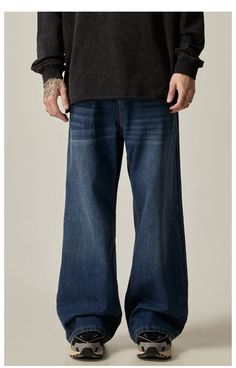 Model is 5ft 9''(174cm) tall, 135 lbs(61kg) weight and wearing a size L - 86.5% cotton- 7.5% regenerated cellulose fiber- 6% polyester fiber- DENIM- Wide straight fit- 2 colors Dark Wash Relaxed Fit Full-length Jeans, Blue Relaxed Fit Flare Jeans, Washed Blue Relaxed Fit Bottoms, Denim Blue Relaxed Fit Bottoms With Standard Cut Leg, Denim Blue Relaxed Fit Bottoms, Relaxed Fit Denim Blue Bottoms With Standard Cut Leg, Relaxed Fit Denim Blue Bottoms, Dark Wash Washed Bottoms With Standard Cut Leg, Relaxed Fit Denim Blue Flare Jeans