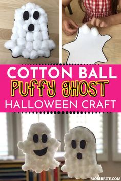 cotton ball puffy ghost halloween craft for kids