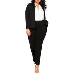 Featuring a tailored fit, these high-rise pants with a front fly zipper and hook and bar are crafted from compact stretch knit, offering a structured yet comfortable full-length inseam available in regular, tall, and petite sizes. Work Blazer, Plus Size Blazer, Plus Size Petite, Slim Leg Pants, Blazer Black, Sleek Fashion, Professional Outfits, Notched Collar, Slim Leg