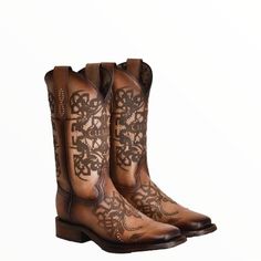 Cuadra Boots Western/Rodeo Genuine Bovine Leather Cuadra Logo New In Box Western Leather Boots In Cognac Color, Western Cognac Leather Boots, Western Style Leather Boots In Cognac, Western Style Cognac Leather Boots, Cognac Leather Western Boots, Cuadra Boots, Denim Knee High Boots, Grey Leather Boots, Blue Suede Boots