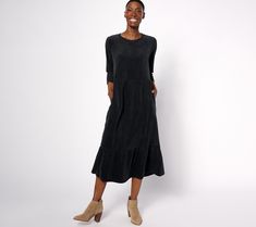 Partner this fashionable midi dress with endless options for that perfect look -- formal enough for special occasions, but suitable for casual times with loved ones. From Denim & Co.® Fashions. Relaxed Fit Midi Dress For Fall Day Out, Relaxed Fit Midi Dress For Day Out In Fall, Modest Midi Dress For Fall Day Out, Modest Midi Dress For Day Out In Fall, Relaxed Fit Fall Maxi Dress, Fall Season Relaxed Fit Maxi Dress, Relaxed Fit Midi Dress For Fall Daywear, Casual Midi Dress For Daywear In Fall, Fall Daywear Midi Dress