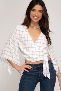 (1) Darcie Crop Top – The Nod Boutique Striped Cami Tops, Kimono Blouse, White Kimono, Surplice Top, Wrap Crop Tops, Mini Cami Dress, Surplice Neckline, Kimono Style, Lace Cami