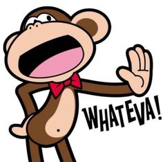 a cartoon monkey with the words what eva on it's chest and hands up