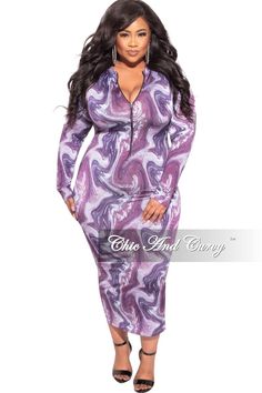 Polyester %: 95 Spandex %: 5 Stretch dress Long sleeve Back zipper closure Mock neck Hand wash cold model is wearing a 2X Plus Size Long Dresses, Chic And Curvy, Plus Size Bodycon Dresses, Plus Size Bodycon, Purple Abstract, Pink Abstract, Dress Long Sleeve, Stretch Dress, Dress Long