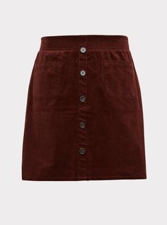 This divine mini skirt is made from a luxe corduroy and is covered in a rich hue that's certainly scrumptious! Corduroy fabric. Faux button front. Front slip pockets. Stretch waist. Unlined. CONTENT + CARECotton/spandex. Wash cold; dry low. Imported plus size skirts. SIZE + FITModel is 5'11”, size 1. Size 2 measures 21. 5” from waist to hem. The best plus size women's mini corduroy button-front skirt skirts in brown made of corduroy. Torrid is your destination for the freshest spring and summer Fall Corduroy Mini Skirt With Buttons, Fall Corduroy Mini Skirt With Button Closure, Corduroy Mini Skirt With Button Closure, Corduroy Mini Skirt For Work, Corduroy Skirt With Pockets For Work, Plain Skirt, Tummy Slimmer, Button Front Skirt, Shirt Tucked In