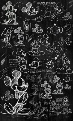 mickey mouse drawings on a blackboard