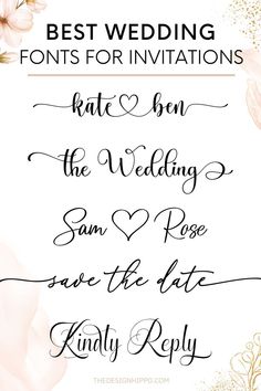 the best wedding font and calligraphys for any type of design, including roses