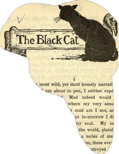 a black cat sitting on top of a piece of paper with words written in it