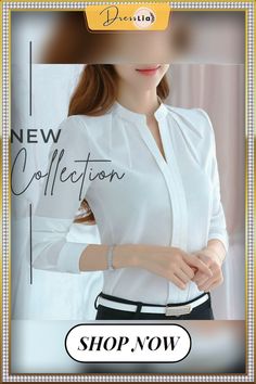 Spring Autumn Women Tops Long Sleeve Casual Chiffon Blouse Female V-neck Work Wear Solid Color White Office Shirts for Women Elegant White V-neck Shirt, White V-neck Office Blouse, Fitted V-neck Blouse For Office, Spring V-neck Office Blouse, Spring V-neck Blouse For Office, Elegant V-neck Blouse For Office, Solid V-neck Office Tops, Solid V-neck Tops For Office, White V-neck Blouse For Office