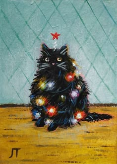 A6 Print Acrylic Painting "Cat in Lightst" Artist Julia Tarasenko Print of my original acrylic painting Glossy Paper 350gsm. Painting Of Black Cat, Painting Christmas Gift Ideas, Silly Animal Paintings, Easy Paintings For Christmas, Famous Christmas Paintings, Fun Cat Paintings, Oil Christmas Painting, Christmas Art Decorations, Cool Christmas Paintings