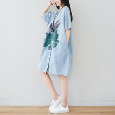 Fabric: Cotton Size: Length: 97.00 cm / 38.19 " Bust: 132.00 cm / 51.97 " Blue Relaxed Fit Cotton Midi Dress, Casual Cotton Midi Dress Knee-length, Casual Cotton Knee-length Midi Dress, Casual Cotton Midi Dress, Casual Cotton T-shirt Dress For Spring, Summer Cotton Midi Dress With Half Sleeves, Cotton Half Sleeve Midi Dress For Summer, Cotton Midi Dress With Half Sleeves For Summer, Casual Half Sleeve Summer Shirt Dress