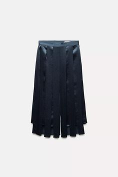 RIBBONED MIDI SKIRT ZW COLLECTION - Blue | ZARA United States Velvet Frock, Sheer Bodysuit, Cargo Shirts, Waistcoat Dress, Trench Jacket, Lace Bodysuit, Zara Women, Black Bodysuit, Knitwear Cardigan