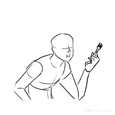 a drawing of a man holding a paintbrush in one hand and looking at the other