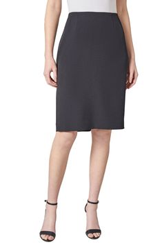 Designed in a classic pencil silhouette, this closet-staple skirt features comfortable stretch and a back vent for easy movement. 24" length Hidden back-zip closure Back vent Lined 97% polyester, 3% elastane Dry clean Imported Classic Elastane Skirt For Work, Sleek Formal Elastane Pencil Skirt, Sleek Knee-length Pencil Skirt For Work, Sleek Formal Pencil Skirt, Classic Pencil Mini Skirt For Business Casual, Classic Stretch Elastane Pencil Skirt, Classic Short Pencil Skirt, Black Elastane Pencil Skirt For Work, Elegant Spring Pencil Skirt With Side Zipper