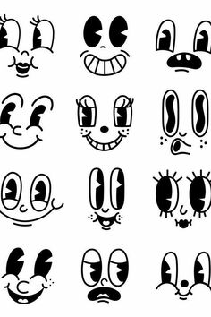 cartoon faces drawn in black and white