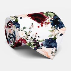 PixDezines Blush Burgundy Navy Watercolor Flowers Neck Tie Floral Tie Wedding, Navy Watercolor, Floral Ties, Flower Tie, Groomsmen Ties, Groom Ties, Background Diy, Navy Flowers, Burgundy Flowers