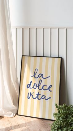 La Dolce Vita Poster Print with yellow stripes and handwritten text Italian Painting Aesthetic, Yellow Wall Prints, La Dolce Vita Aesthetic, Dolce Vita Aesthetic, Italian Prints, Lemon Aesthetic, Mediterranean Wall Art, Lemon Wall Art, Italian Poster