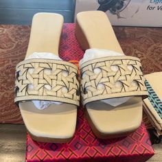 Tory Burch Basketweave Clogs In New Cream, Size 9,Bnib,Msrp$298 Includes Dustbag Smoke Free Home Vacation Clogs With Woven Sole And Round Toe, Woven Sole Round Toe Clogs For Vacation, Casual Open Toe Woven Leather Clogs, Spring Woven Leather Open Toe Clogs, Synthetic Slip-on Clogs With Woven Sole, Spring Woven Leather Clogs With Closed Toe, Synthetic Clogs With Woven Sole And Round Toe, Leather Clogs With Wooden Heel For Vacation, Tory Burch Shoes