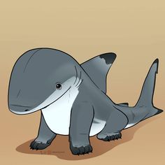 a drawing of a baby shark sitting on the ground