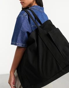 ASOS DESIGN oversized heavyweight canvas tote bag in black | ASOS Drop Top, Plain Design, Open Top, Canvas Tote Bag, Handbag Backpack, Jeans Shop, Canvas Tote, Purses And Handbags, Asos