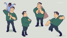 a man in green shirt doing different poses