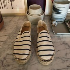 Unworn Jcrew Blue And Cream Stripe Espadrille Flat Slip On Shoes. Us Size 7. Striped Espadrilles, Flat Espadrilles, Espadrille Shoes, Blue Cream, On Shoes, Slip On Shoes, Espadrilles, J Crew, Color Blue