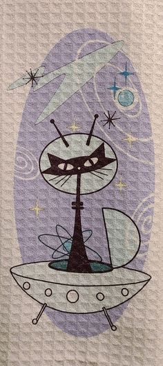 an image of a cartoon cat on the moon with stars in the sky behind it