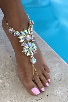 Crystal Barefoot Sandals, Dior Earrings, Gold Watches Women, Foot Jewelry, Fantasy Jewelry, Anklet Jewelry, Beach Jewelry, Cute Jewelry, Wedding Shoes