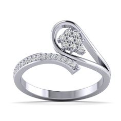 a white gold ring with diamonds in the shape of an open heart, on a white background