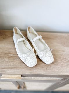 Stay on trend with our Paige Ballet Flats. These lightweight beige lace flats feature a slip on style and square toe. Pair them with everything from jeans to dresses to skirts to shorts. Fit true to size. WE ONLY OFFER STORE CREDIT FOR RETURNS! Feel free to email us at info@emersoncharles.com or DM us with any questions regarding fit, styling, or our return policy in general. All Sale items are FINAL SALE. White Lace Flats, Flat Bridal Shoes, Chanel Ballerina Flats, Bride Flats, Chanel Ballerina, Wedding Ballet Flats, White Ballet Flats, Lace Ballet Flats, Bridal Flats