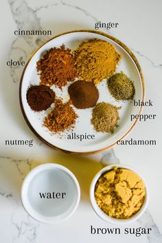 spices on a plate labeled in their names