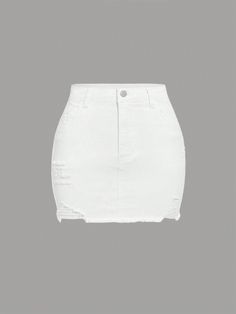 Teen Girl Ripped Raw Hem Denim Skirt White    Denim Plain Straight Slight Stretch  Teen Girls Clothing, size features are:Bust: ,Length: ,Sleeve Length: Cute Skirt For Teen White, Mini Skirts For 12 Yo, Cheap Light Blue Mini Skirt, Sweet 16 Outfits, White Jean Skirt, Girls Denim Skirts, Dr Closet, White Tube, Teen Clothes