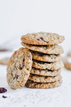 a stack of oatmeal cookies with cranberries