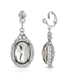 Clear crystal oval stones drop earrings are encased in textured silver-tone frames accented with crystals. Slip these on with any outfit for instant style. Oval Metal Clip-on Jewelry, Oval Metal Clip-on Earrings, Oval Stone, Online Earrings, Mixed Metals, Fashion Set, Clear Crystal, Clip On Earrings, Jewelry Collection