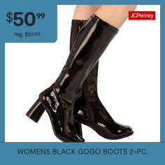 Versatile and classic, these adult black go-go boots are the easy and comfortable way to add a sleek touch to any costume! Made of high-quality materials, these stylish knee high boots will be a terrific go to item Halloween or any party occasion year round! Order yours online today. Size : 8# Pieces In Set: 2Shoe Heel Height: MidBase Material: 100% Polyvinyl ChlorideToe Type: Closed Toe, Round ToeHeel Style: ChunkyCountry of Origin: Imported Gogo Boots, Knee High Boots, Knee High, Sleek, Heel Height, Boots, Heels, The Originals, Black