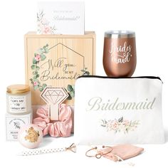 the bridesmaid gift set includes a wine glass, ring bearer, and jewelry