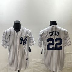 Hey New York Yankees fans! Get this game jersey for your OF Juan Soto. White Jersey For Sports Season Training, White Training Jersey For Sports Season, White Jersey For Training During Sports Season, White Fitted Jersey For Sports Events, Baseball Season Sports Jersey With Three Stripes, White Fitted Sports Jersey, White Baseball Jersey For Sports Events During Sports Season, White Jersey With Three Stripes For Sports Events, White Sporty Jersey With Three Stripes For Sports Events