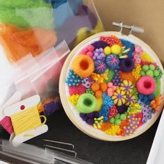 a close up of a sewing kit with buttons and beads