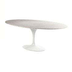 an oval white table on a white background