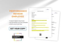 the cover page for an employee's workbook, with text that reads performance review employee