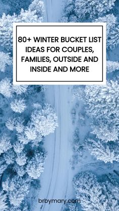 an aerial view of snow covered trees with the words winter bucket list ideas for couples, families