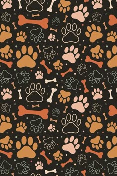 an animal paw and bone pattern is shown in brown, orange, and pink colors