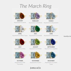 Combine two Birthstones and create your personal Toi et Moi Birthstone Ring by selecting one of 12 different Birthstones. March Birthstone Ring, May Birthstone Rings, Chart Design, March Birthstone, Yellow Stone, March Birth Stone